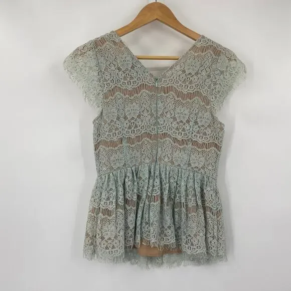 Anthropologie Maeve Top Lace Fit & Flare Peplum Scoop Neck Cotton Blue Womens XS - Picture 4 of 6
